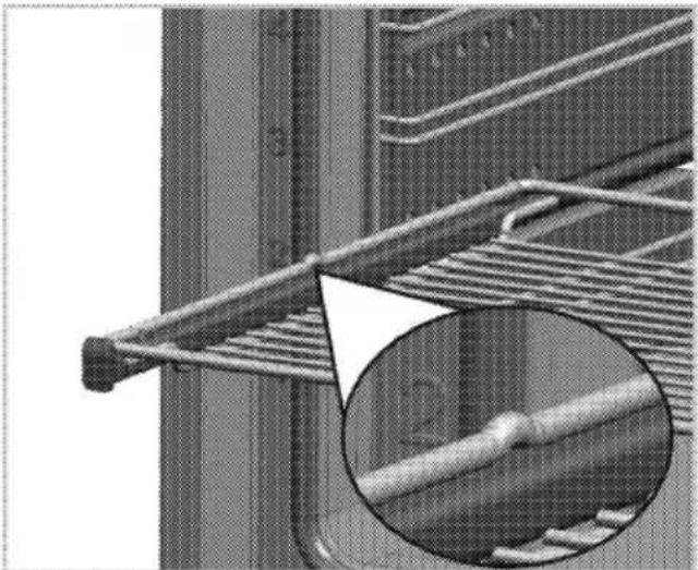 Close-up of a metal rod securing a sheet metal, with an inset magnified view showing detailed texture detail (no text or symbols)