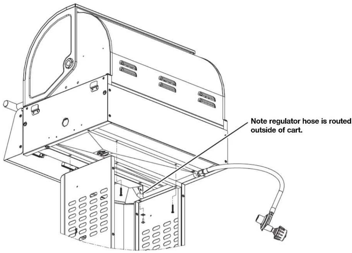 Note regulator hose is routed outside of cart.