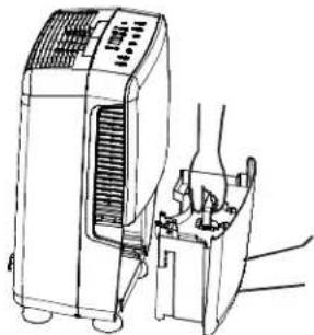 Line drawing of a portable air conditioner unit with cooling fan and hand handle (no text or symbols)