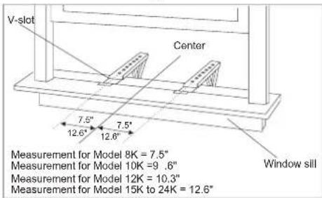 V-slot Center 7.5" 12.6" 7.5" 12.6" Window sill Measurement for Model 8K = 7.5" Measurement for Model 10K =9 .6" Measurement for Model 12K = 10.3" Measurement for Model 15K to 24K = 12.6"