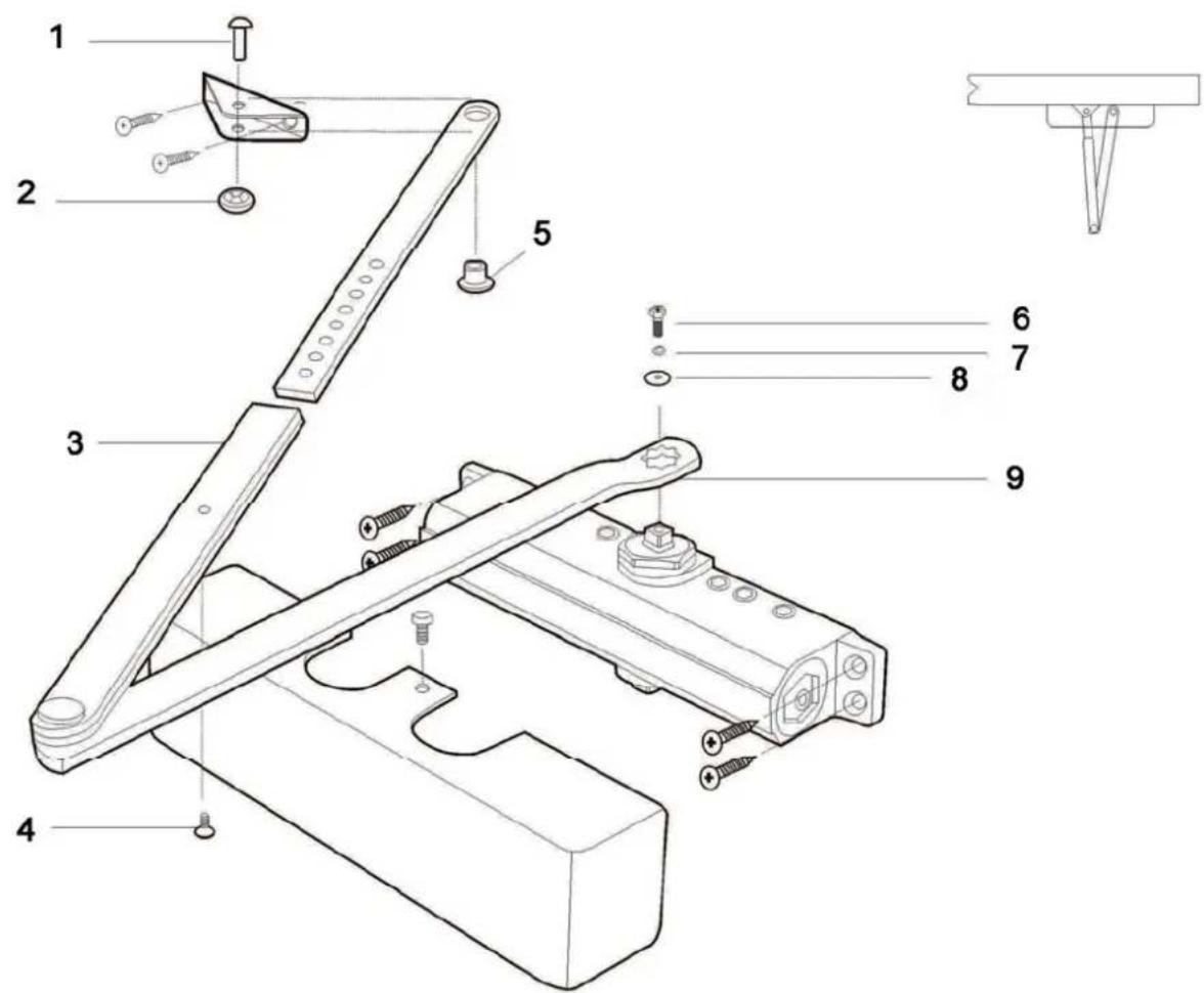 Technical diagram of a mechanical assembly with numbered parts, likely for assembly or maintenance instructions.