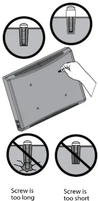 Screw is too long Screw is too short