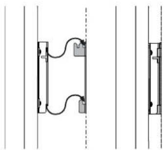 Pure mechanical assembly diagram showing two vertical components with curved and straight ends, no text or symbols present.