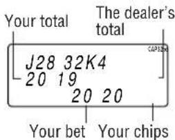 Your total J28 32K4 20 19 20 20 Your bet Your chips The dealer's total CAPS