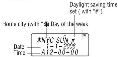Daylight saving time set ( with " # ) Home city (with " * Day of the week *NYC SUN # Date — 1 - 1 - 2006 Time — A 12-00-00