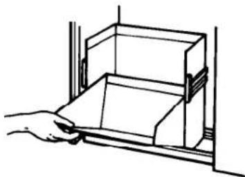 Line drawing of a hand opening a rectangular box (no text or symbols)
