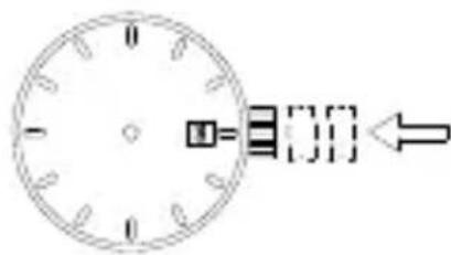 Diagram of a clock face with directional arrow indicating left vent direction