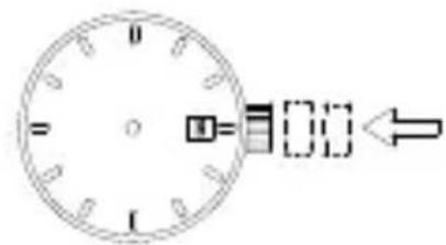 Diagram showing a circular dial with tick marks and a rightward arrow, likely indicating direction or movement.