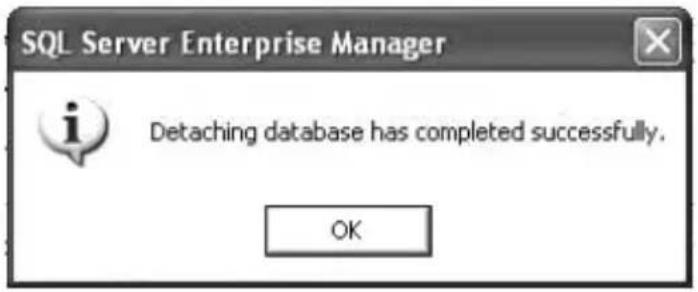 SQL Server Enterprise Manager Detaching database has completed successfully. OK