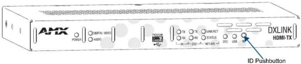 AMX POWER DIGITAL VIDEO AUDIO PROGRAM TX TX LINKACT RX RX STATUS CFC USB ID DXLINK HDMI-TX ID Pushbutton