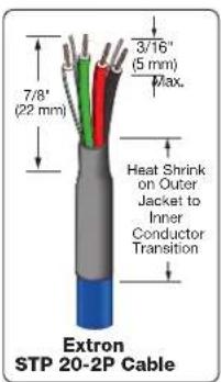 7/8" (22 mm) 3/16" (5 mm) Max. Heat Shrink on Outer Jacket to Inner Conductor Transition Extron STP 20-2P Cable