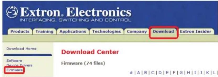 Extron. Electronics INTERFACING, SWITCHING AND CONTROL Products Training Applications Technologies Company Download Extron Insider Download Home Software Device Drivers Firmware Download Center Firmware (74 files) |A|B|C|D|E|F|G|H|I|J|K|L|