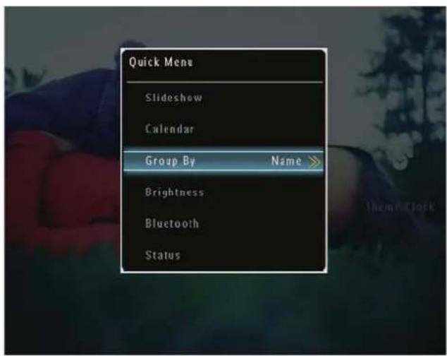 Quick Menu Slideshow Calendar Group By Name Brightness Bluetooth Status