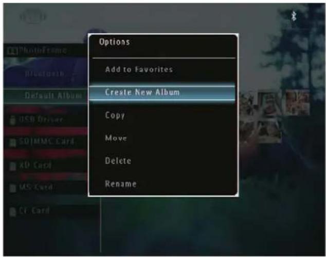 Options Add to Favorites Create New Album Copy Move Delete Rename