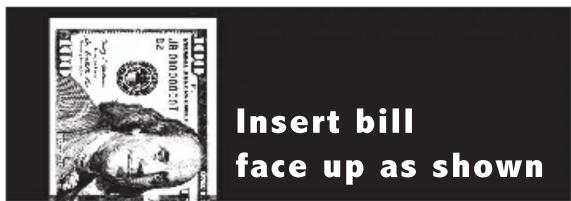 Insert bill face up as shown