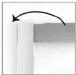 Simple diagram showing a curved arrow pointing from a rectangular block to a flat surface (no text or symbols)