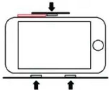 Diagram of a device with a screen and two directional arrows indicating movement or force (no text or symbols)