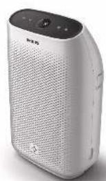 White portable air purifier device with perforated grille and control panel (no visible text or symbols)