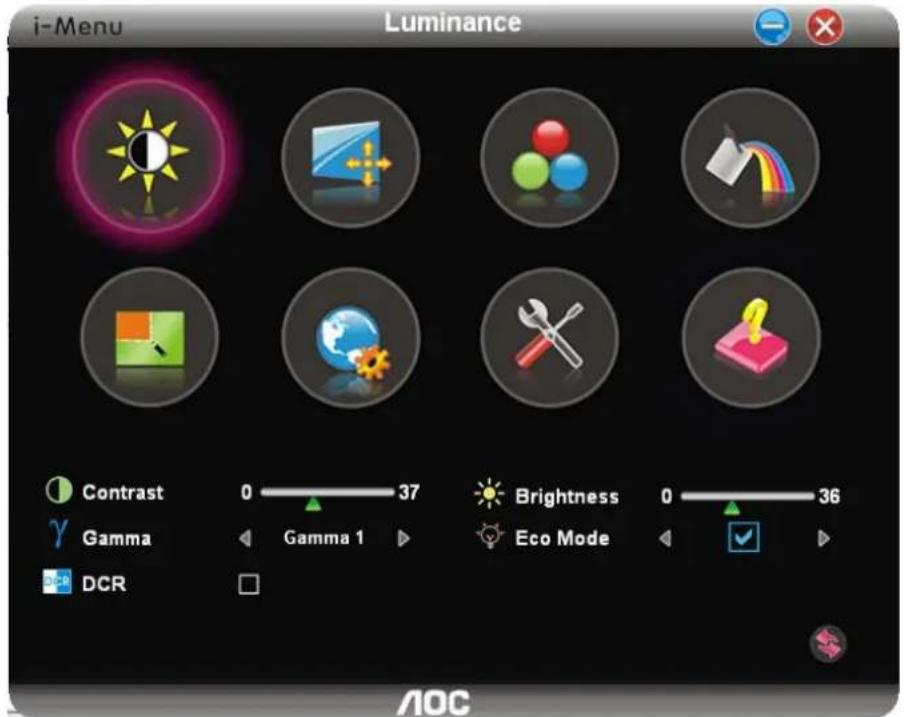 i-Menu Luminance Contrast 0 37 Brightness 0 36 Gamma Gamma 1 Eco Mode DCR