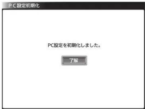 PC設定初期化 PC設定を初期化しました。 了解