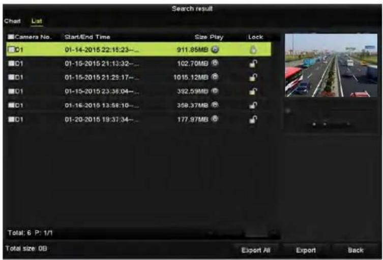 Search result Chat List Camera No. Start/End Time Size Play Lock D1 01-14-2015 22:15:23-- 911.85MB D1 01-15-2015 21:13:32-- 102.70MB D1 01-15-2015 21:23:17-- 1015.12MB D1 01-15-2015 23:38:04-- 392.59MB D1 01-16-2015 13:58:10-- 358.37MB D1 01-20-2015 19:37:34-- 177.97MB Total: 6 P: 1/1 Total size: 0B…