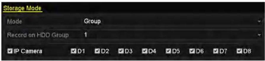Storage Mode Mode Group Record on HDD Group 1 IP Camera D1 D2 D3 D4 D5 D6 D7 D8