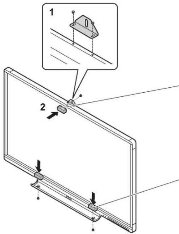 Technical diagram showing a device with labeled components and an inset view of a bracket assembly.