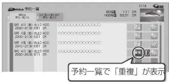 予約一覧 80数量 1:11 D8 HDD数量 55.31 D8 9月 4日(金) 地上D HDD 20:00~21:00 081 08 9月 4日(金) 地上D HDD 20:30~21:30 021 08 9月 4日(金) 地上D HDD 20:40~21:30 081 08 9月 4日(金) 地上D HDD 20:50~22:30 011 08 予約一覧で「重複」が表示