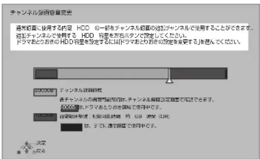 チャンネル価値容量変更 通常資産に使用する内容 HDD の一部をチャンネル価値の追加チャンネルで使用することができます。 追加チャンネルで使用する HDD 将置を左右ボタンで設定してください。 ドラマおとおきの HDD 将置を設定するにはドラマおとおきの規定を変更する」を想んでください。 2000GB デャンネル価値自控 各チャンネルの有無可能範囲は、チャンネル解鎖設定値面に確認できます。 000B は、ドラマおとおき領域で使用中です。 3000GB 要業拠点検索:若業可能期間約 GB 消費(GB) は、すでに通常値面で使用中です。 決定 広る