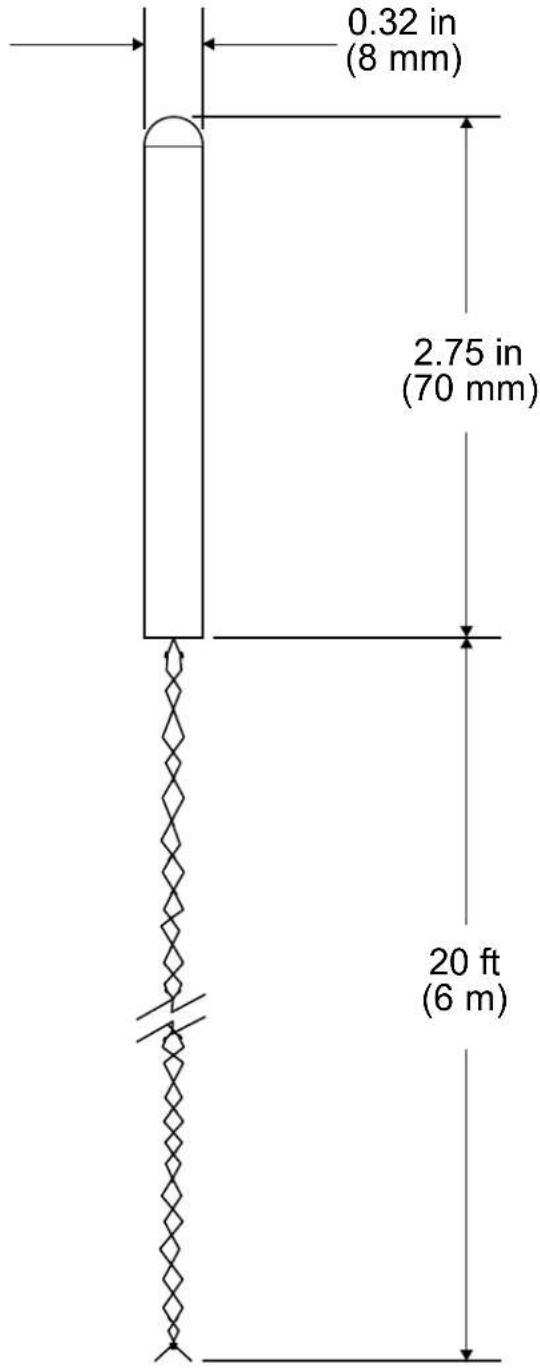 0.32 in (8 mm) 2.75 in (70 mm) 20 ft (6 m)