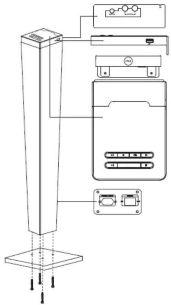 Technical diagram of a vertical-mounted device with labeled components including front panel, control panel, and display unit.