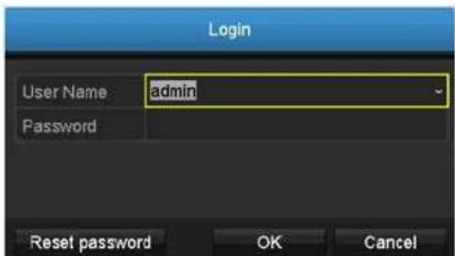 Login User Name admin Password Reset password OK Cancel