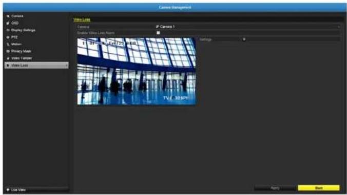 Camera Management Video Lines Camera F: Camera 1 Enable Video Lines Alpom Settings TV / 325PM Audio Back USB Video