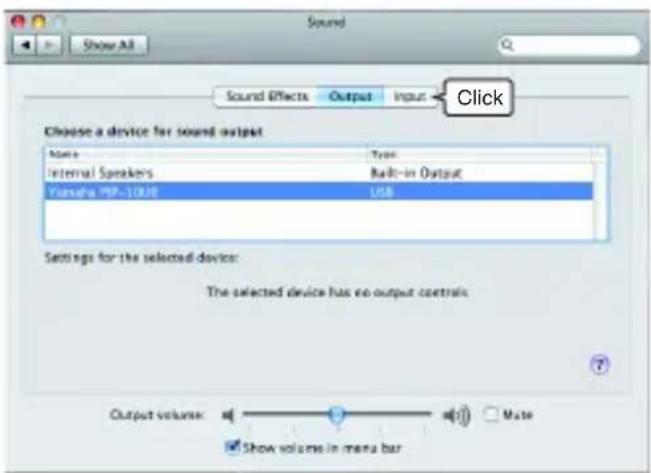 Sound Show All Sound Effects Output Input Click Choose a device for sound output Name Type Internal Speakers Built-in Output Yamaha PIF-10KJB USB Settings for the selected device: The selected device has no output controls Output volume: Show volume in menu bar