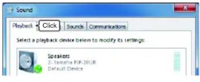 Sound Playback Click Sounds Communications Select a playback device below to modify its settings: Speakers Z-Tamaha PIP-10UR Default Device