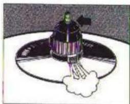 Illustration of a mechanical device emitting smoke or dust from a circular base (no text or symbols)
