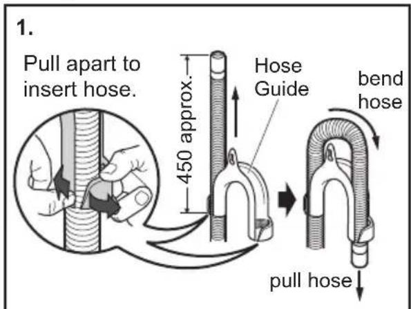 1. Pull apart to insert hose. 450 approx. Hose Guide bend hose pull hose