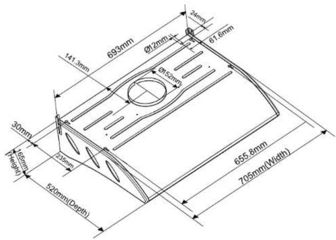 693mm Ø1.2mm 24mm 61.6mm Ø150mm 141.3mm 30mm 235mm 655mm Length 520mm(Depth) 655.8mm 705mm(Width)