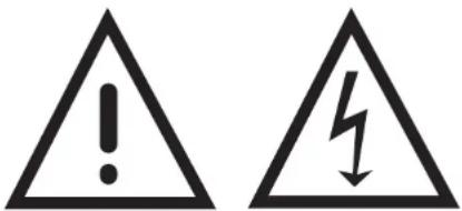 Two triangular warning symbols: one with exclamation mark and the other with lightning bolt symbol