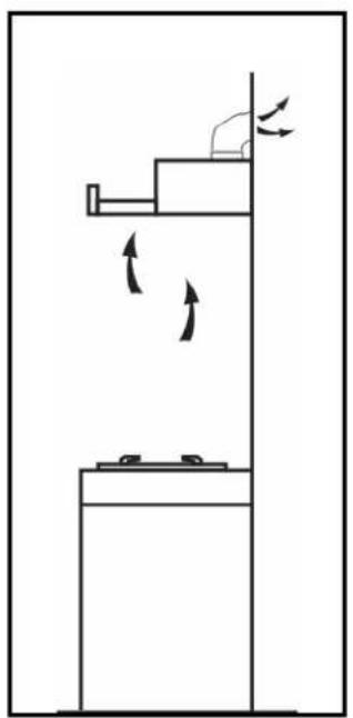 Diagram of a staircase with directional arrows indicating airflow or movement, no text or symbols present