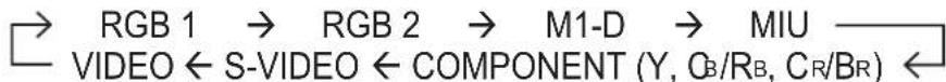 RGB 1 → RGB 2 → M1-D → MIU VIDEO ← S-VIDEO ← COMPONENT (Y, GB/RB, CR/BR) ←
