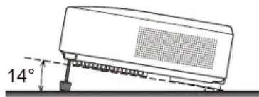 Diagram of a rectangular device with a 14-degree angle indicator and a vertical line, no text or symbols present.
