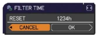 FILTER TIME RESET 1234h CANCEL OK