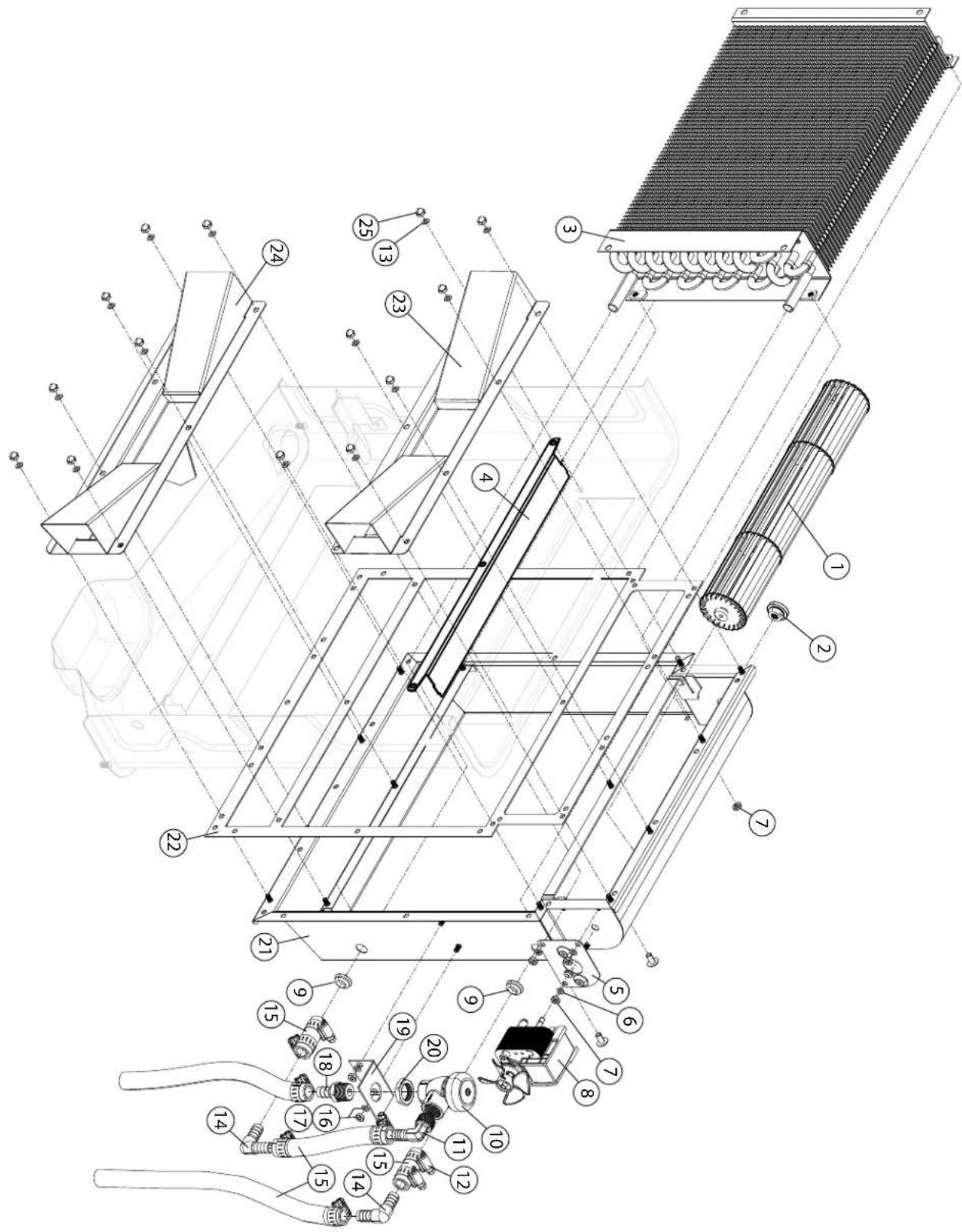 Technical diagram of a mechanical assembly with numbered components for identification