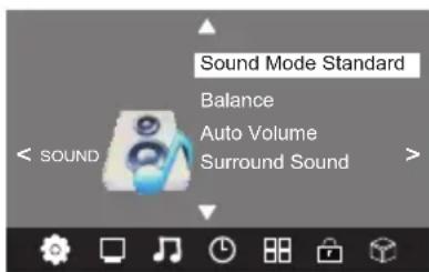 Sound Mode Standard Balance Auto Volume Surround Sound