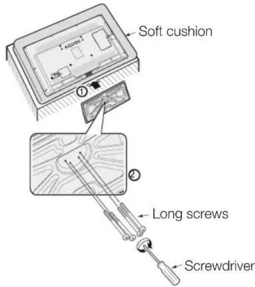 Soft cushion ① ② Long screws Screwdriver