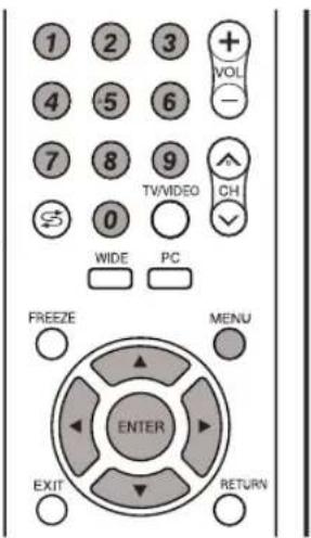 1 2 3 + 4 5 6 7 8 9 0 TWVIDEO CH WIDE PC FREEZE MENU ENTER EXIT RETURN