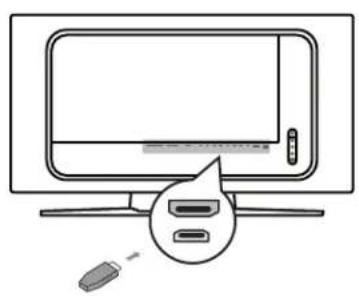 Line drawing of a computer monitor with an attached USB port and a USB cable (no text or symbols)