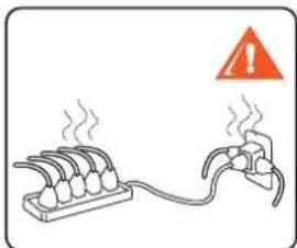 Diagram showing a steaming rack connected to a plug with an orange warning symbol indicating hazard.
