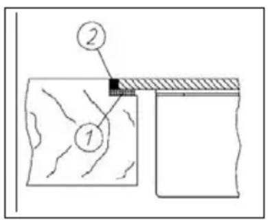 Diagram showing two labeled components (1 and 2) interacting with a surface, likely illustrating a physical or engineering setup.